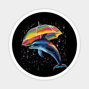 Dolphin Rainy Day With Umbrella Magnet